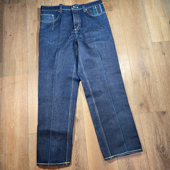 Vintage Y2K Coogi Baggy Jeans 38x34 Blue Embroidered Pockets Skater Street Style - Picture 2 of 12